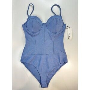 HAUTE MONDE Bodysuit Corset Top Blue Snap Crotch Underwire Shape Wear Large